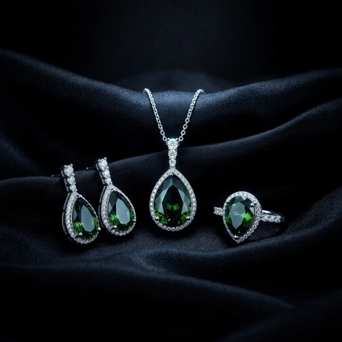 Emerald Dreams Set styled on black silk