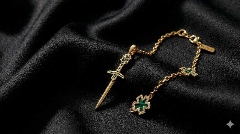 Close-up of the Vanguard Pendant's rose and blade